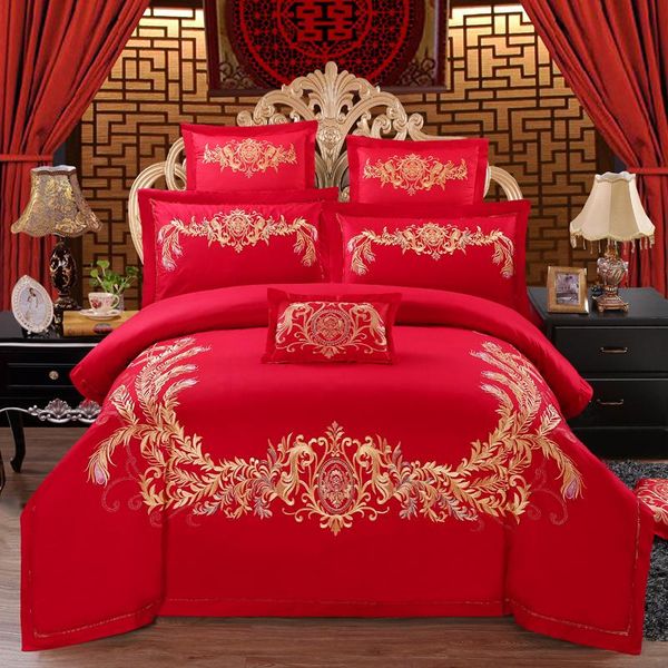 

bedding sets 100% cotton luxury phoenix wedding set embroidery duvet cover bed sheet pillowcases  king 4/6/8pcs size
