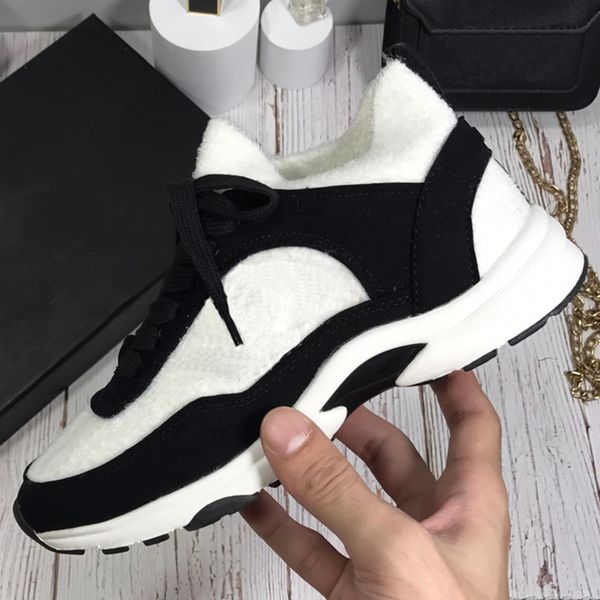 

2021 winter female designer shoes black white casual platform fabric sneakers