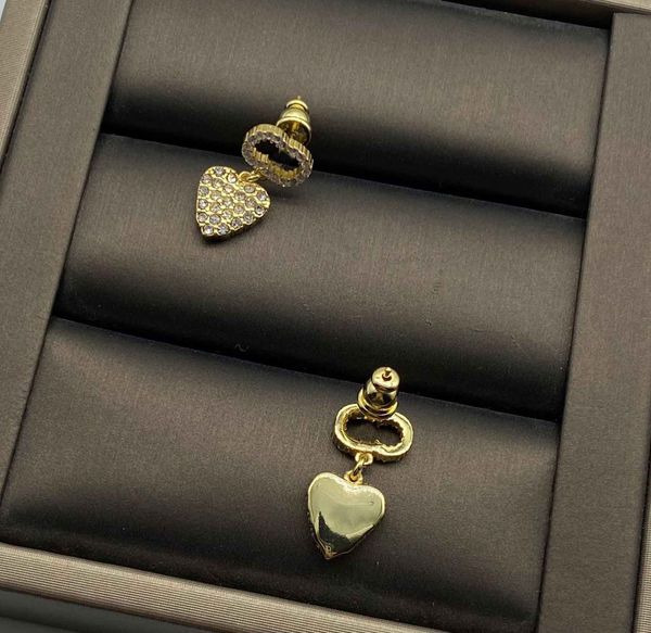 

drop earring with heart shape and diamond have stamps cz designer earrings women wedding lovers gift engagement luxury jewelry with box ps4, Golden