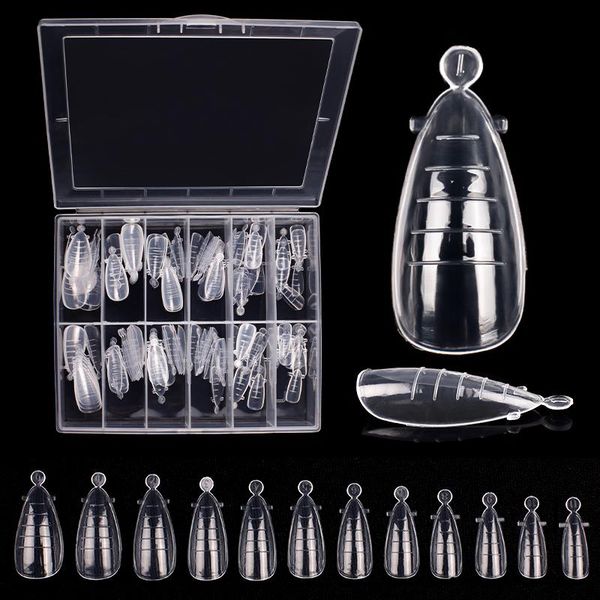 

false nails 120pcs nail tips of quickly build mold skills extension molds transparent, Red;gold