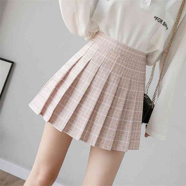 

summer women skirt preppy style plaid pleated s for girls cute japanese school ladies kawaii mini 210629, Black