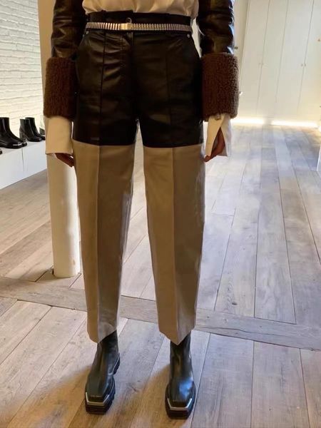 

women's pants & capris 2021 casual spring women pu leather patchwork chic female fashion long trouse 2 color ddxgz2 2.24, Black;white