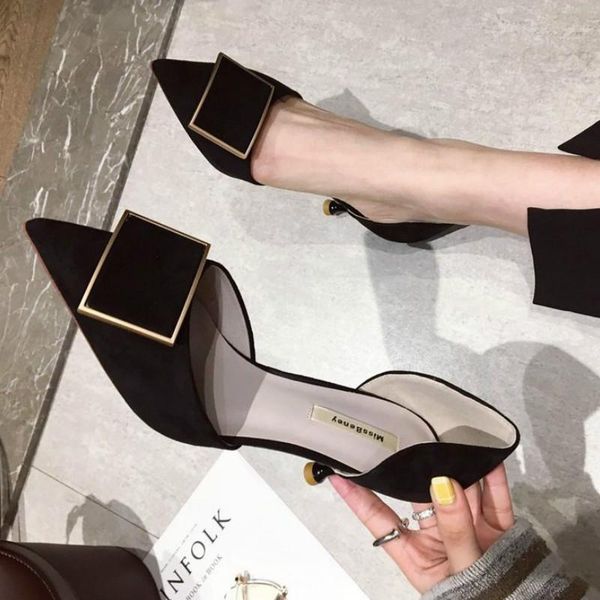 

sandals fashion summer style women's flocking dress pull-on pure color shallow cover with stiletto high heels, Black