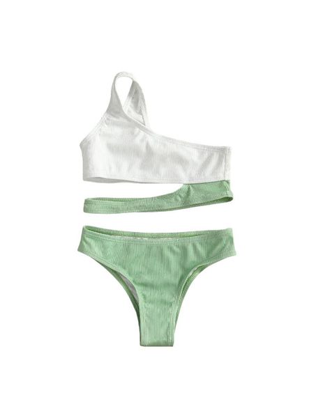 

clothing sets kid's two piece swimwear one shoulder crop low waist panties for summer swimming pool, White
