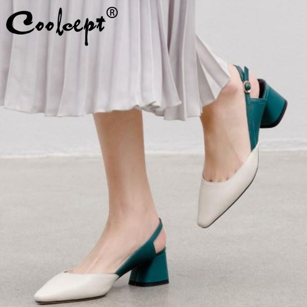 

sandals coolcept women high heel real leather mixed color summer shoes fashion party office lady footwear size 33-40, Black