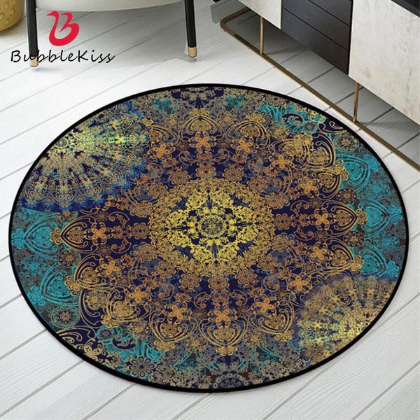 

carpets bubble kiss classic retro style round carpet blue yellow floral pattern rugs for living room foldable tea tables non-slip