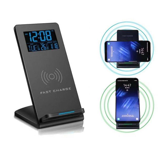 

other clocks & accessories lcd digital alarm clock with fast wireless charger phone holder qi charging pad snooze wake up desk