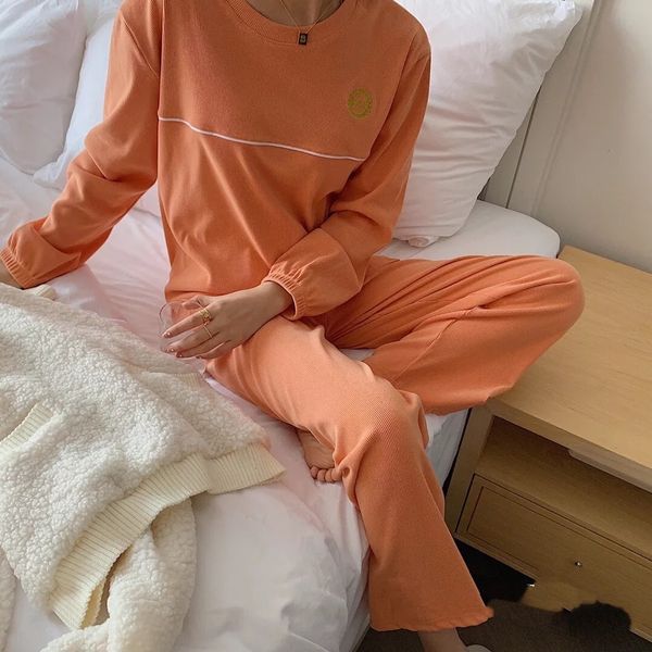 

2021 korean autumn winter languid lazy comfortable long sleeves trousers soft casual home wear women's pajamas suit 6iw3, Black;red