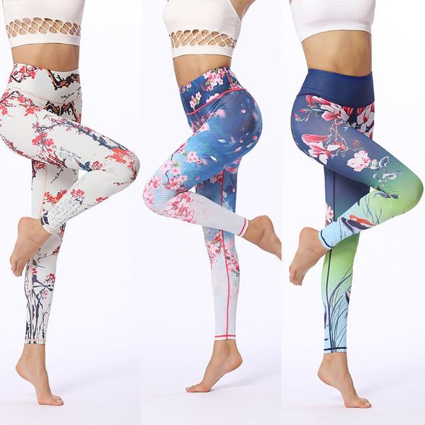 

yoga outfits women leggings sportswear sport pants printed running fitness trousers, White;red