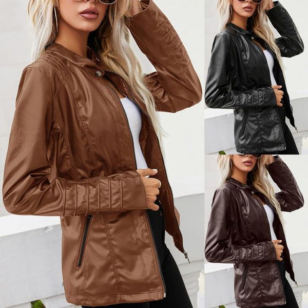 

women's jackets pu faux leather jacket women loose casual biker outwear female bf style black coat, Black;brown