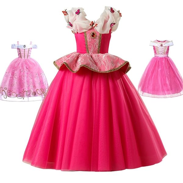 Vestito da principessa per ragazze Aurore Costume da bella addormentata Costume da cosplay Abiti fantasia Ragazza Abiti da ballo per feste di Halloween Abbigliamento floreale per bambini 210303