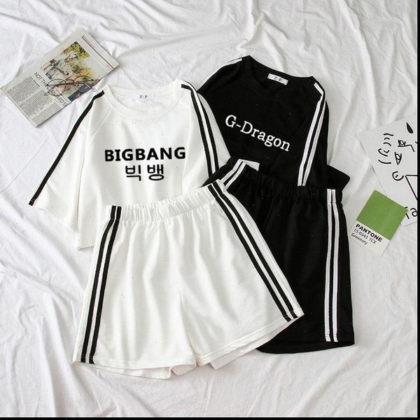 

women outfits kpop tracksuit woman bigbang g dragon printed t shirt two piece set and pants summer set ensemble femme, Gray