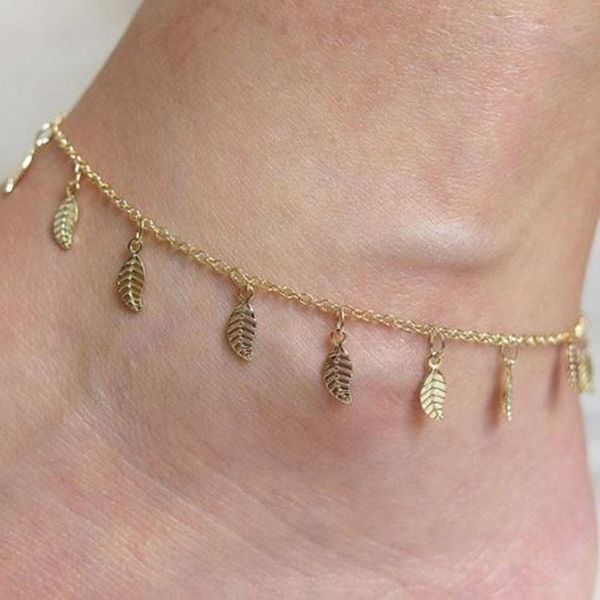 

anklets charm gold leaf simple barefoot ankle bracelet women jewelry adjustable foot chain for fashion, Red;blue