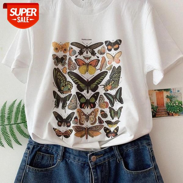 

sunfiz HJN Summer Women Cute Short Sleeves Tee Vintage Fashion Butterflies Chart T-Shirt Trendy Clothing #G151, White
