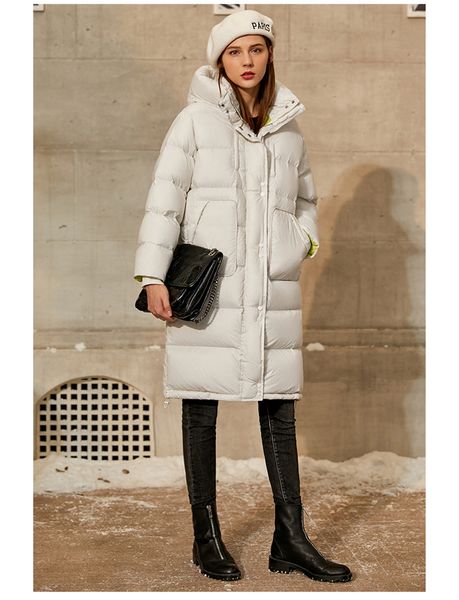 

simple 90 white duck downs collar with hat women's 2021 large warm long coat wholesale oversized heavy down jacket one, Black