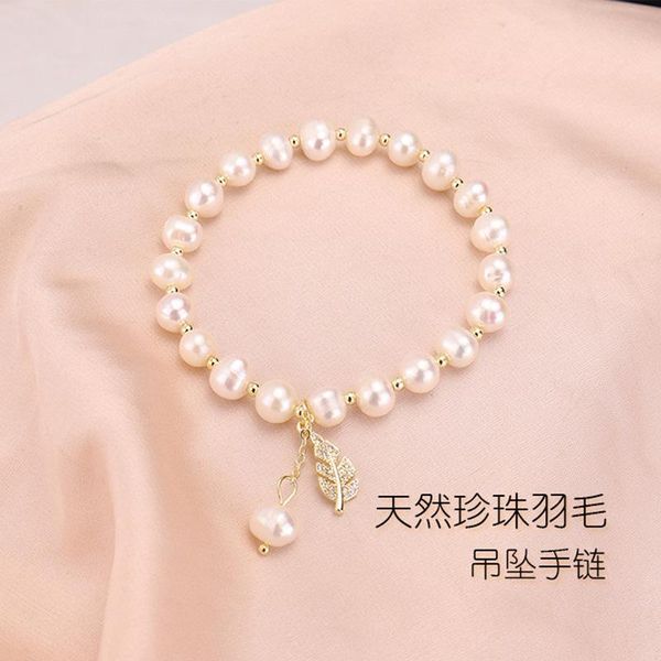 

bangle freshwater pearl feather design buckle lucky bracelets women jewelry, Black