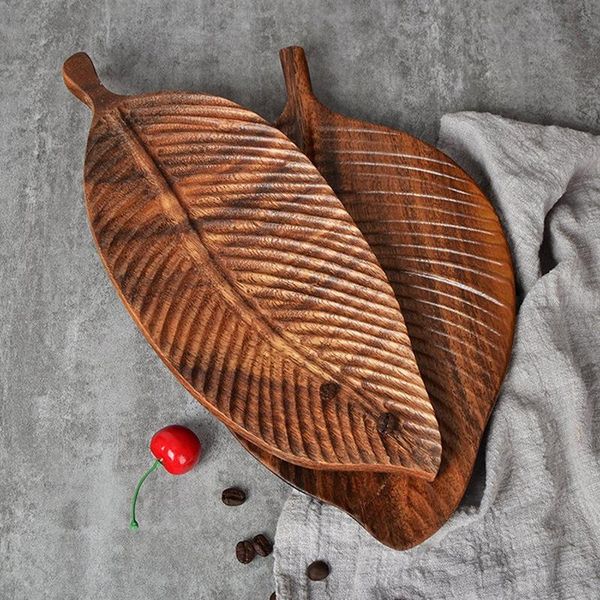 

kitchen storage & organization wooden leaf tray for tea set cup fruit snake dessert home decoration el office black walnut leaves plate