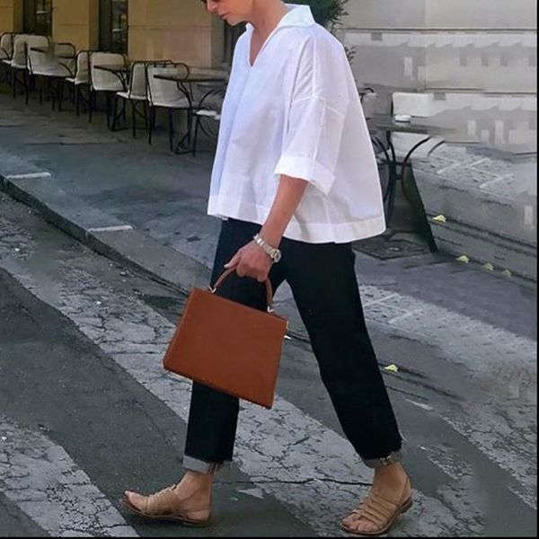 

women blouses tunic vonda 2021 spring summer vintage casual 3 4 sleeve blouse beach shirts office party plus size blusa, White