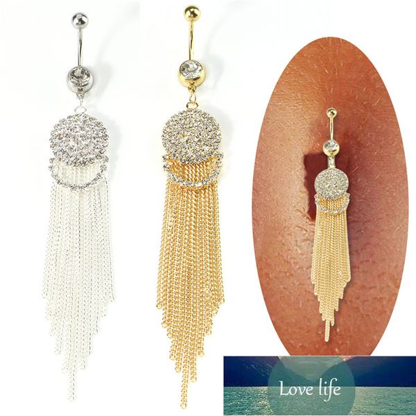 1 pcs na moda tassel longo tassel anel de barriga com rhinestone redondo pingente de aço cirúrgico umbigo piercing piercing Bell Body Jóias de jóias Preço de fábrica Qualidade de design