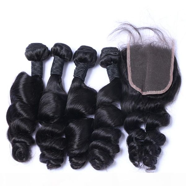 

raw virgin brazilian hair malaysian cambodian peruvian indian loose wave extensions with closure hair bundles dyeable human hair, Black