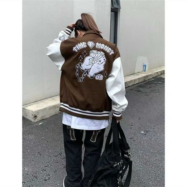 

vintage oversize jackets print baseball women couple bomber racer varsity hiphop streetwear coat 211014, Black;brown