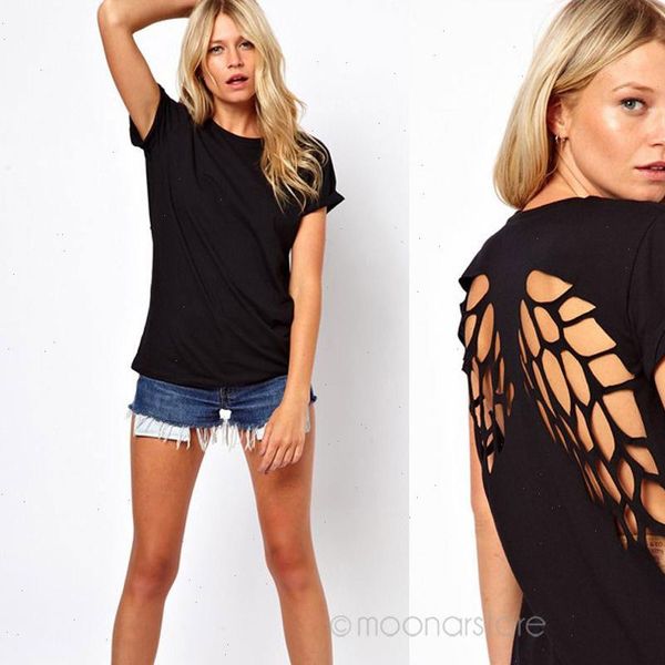 

new fashion women shirt hollow back angel wings womens white black short casual shirt autumn summer plus size 2