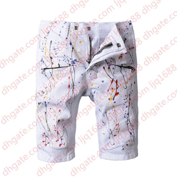 

denim shorts designer jeans white casual street trousers motorcycle camouflage paint jeans inspiration art kanye west pants, Blue