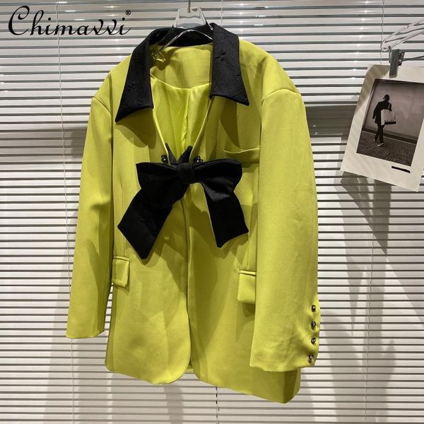 

women's suits & blazers runway style big bow design contrast color blazer 2021 autumn long sleeve loose suit fashionable elegant jacket, White;black