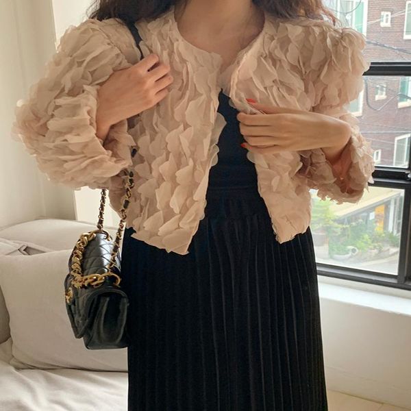 

women's jackets 2021 solid color zipper elegant round neck three-dimensional versatile layered loose short coat women, Black;brown