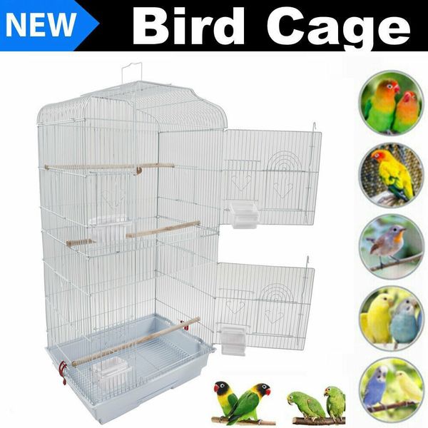 

bird parrot cage 37inch canary parakeet cockatiel lovebird finch bird cage with wood perches food cups white item