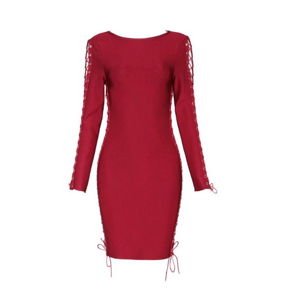 

casual dresses bandage dress winter black wine long sleeve lace up hollow out pencil bodycon female, Black;gray
