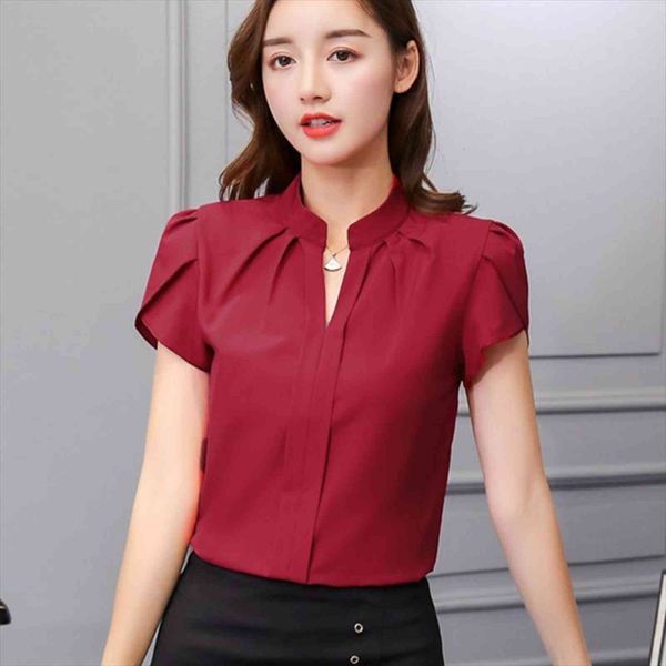 

summer korean fashion women blouses and chiffon short sleeve white ladies