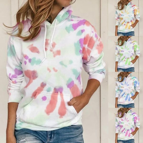 

plus size woman hooded sweatshirts tie-dye printed gradient female hoodies fashion pocket pullover casual sweatshirts1, Black