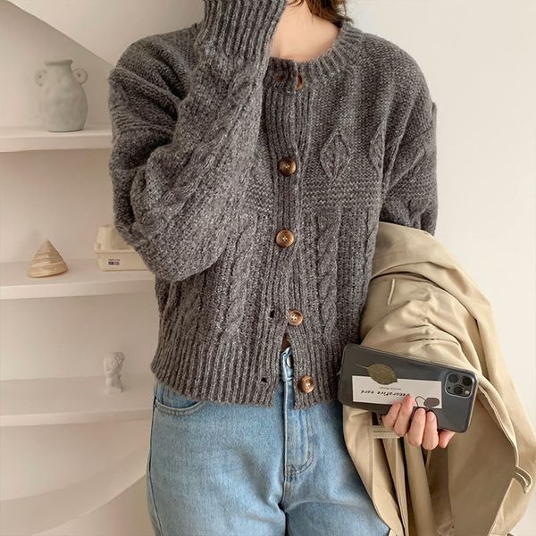 

2021 new 3 colors korean style autumn sweet short knitted sweaters cardigans outwear twist coats womens (x1638) rzln, White;black