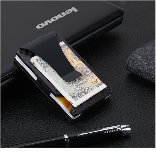 

dienqi carbon fiber card holder mini slim wallet men aluminum metal rfid magic wallet small thin male purses money ba qyleto
