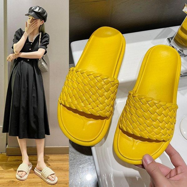 

slippers women's thick-soled woven sandals and for summer 2021 fashionable fairy-style beach with height increasing, Black