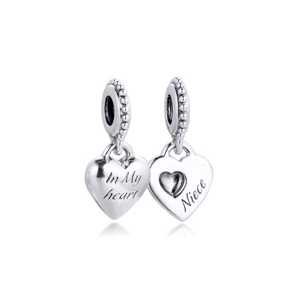 CKK Fit Pandora Bracciali Zia Nipote Split Heart Charms Argento 925 Perline originali per creazione di gioielli Sterling Donne fai da te Q0531