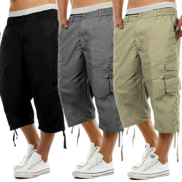 

vintage men's combat cargo shorts summer casual work pockets 3/4 shorts mens casual jogger workout gym trousers, White;black