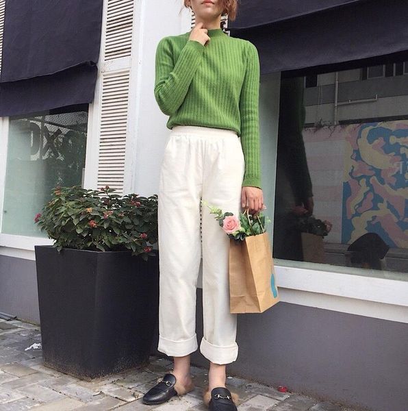 

women's pants & capris line from2021 autumn pattern corduroy white directly cuffless trousers woman 6895, Black;white