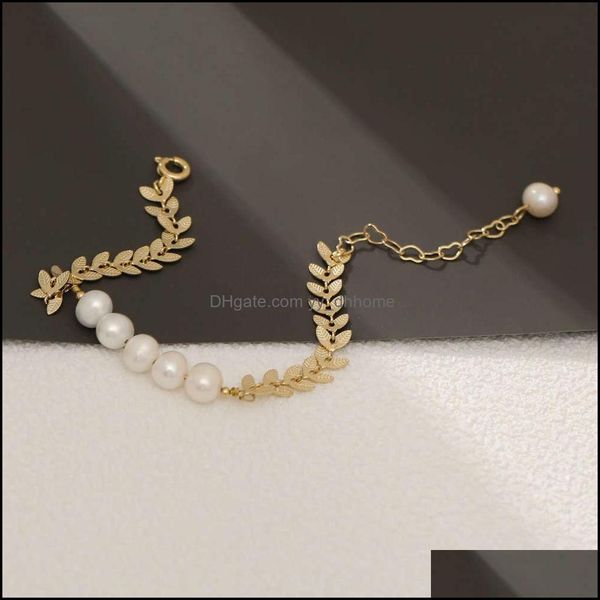 

bangle bracelets jewelry bangles wheat ear leaf pearl bracelet ins niche design sense south korea 2021 fashion drop delivery f3i, Black