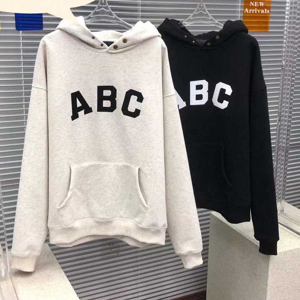 

ess 21 winter new trendy brand leisure double thread abc printed hoodie loose men's and women's hoodie with velvet korea, Black