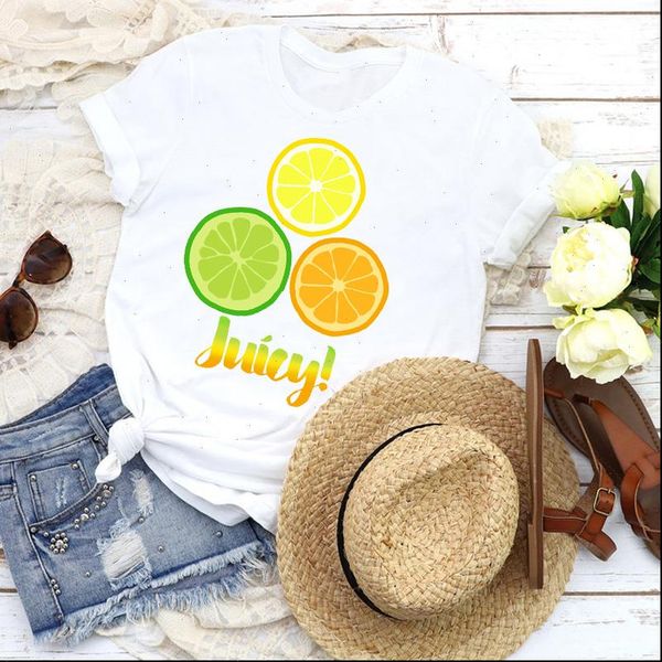 

women graphic fruit beach lemon orange sweet cartoon 90s lady tees print clothing female t shirt womens t shirt, White
