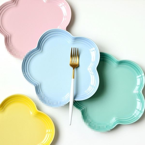 

french simple personalized tableware creative candy color ceramic flower dish pasta western meal plate household