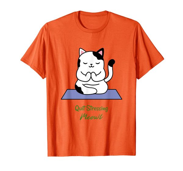 

quit stressing meowt cat lover yoga meditation gym t-shirt, White;black