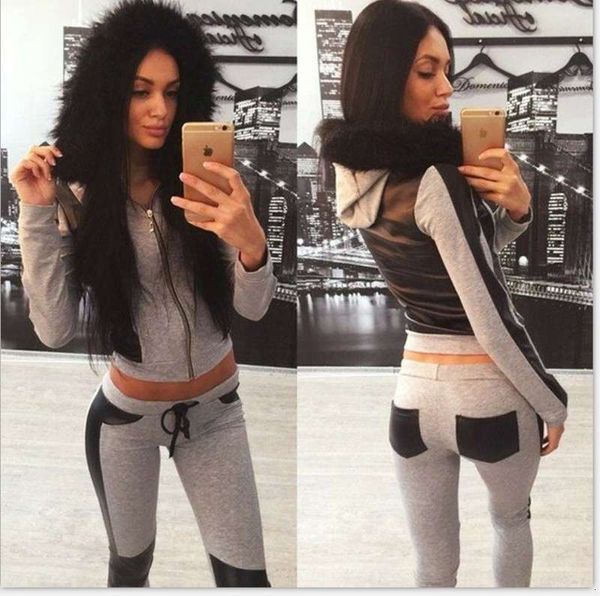 

women's tracksuits and spring autumn two piece sports suit, Gray