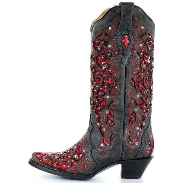 

boots women knee high party heels chaussure pu leather gladiator shiny crystal spring shoes woman zapatos mujer sapatod1335, Black