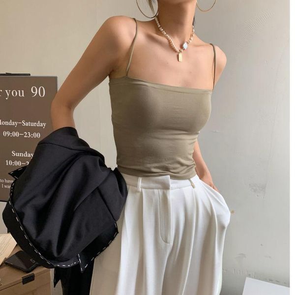 

women's tanks & camis summer women& korean-style solid color slim-fit bottoming shirt outer wear short knitwear sling vest inner match, White