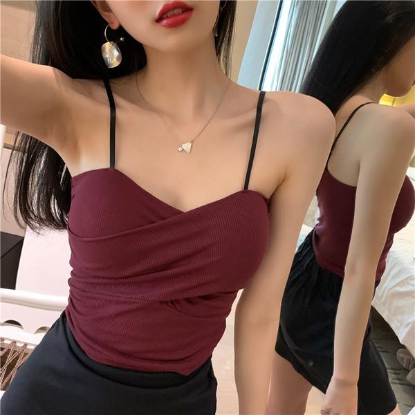 

summer woman tank high street women strap vest female solid color crop top, Black;white