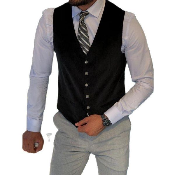 

men's vests suede suit vest retro western denim sleeveless steampunk waistcoat slim fit black, Black;white