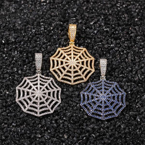 

18k gold plated spider web necklace pendant iced out cubic zircon with tennis chain rope chain, Silver